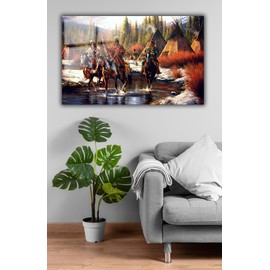 SpiritualHands Native American Indian Tempered Glass Wall Art Painting for Living Room, Tempered Glass Modern Prints Decor, Large Vivid Color Panel for Bedroom, Kitchen, or Office