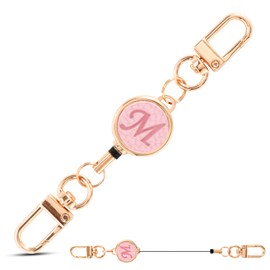 akoyo Key Reel, Reel, Carabiner, Compact, Lightweight, Keychain, Key Ring, Extendable Reel, Cute, Initial 11.0 inches (28 cm), Stretchable, Strong, Pass Case, Key, PU Leather, For Retractable Hanging