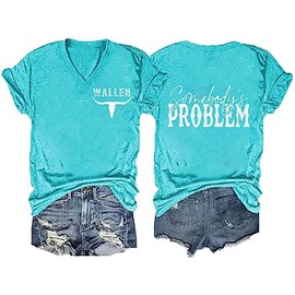Somebody's Problem Shirt Women Skull Bull Graphic Tee Vintage Country Music T-Shirts Western Cowboy Cowgirl Top Blue m