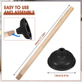Lallisa 6 Pcs Heavy Duty Toilet Plunger with 18 Inch Long Wooden Handle Force Suction Cup Rubber Toilet Plunger for Bathroom Strong Sink Plunger to Fix Clogged Toilets Drains Sinks (Black)