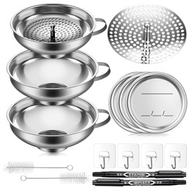 Gejoy Canning Funnel with Strainer, Stainless Steel Wide-Mouth Mason Jar Funnels, for Kitchen Use Filling Bottles, Canning Supplies Kit, for Transferring Liquid, Oil, Spices, Powder, Jam, Grain