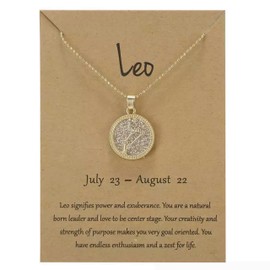 Gold Star Sign Coin Constellation Pendant Chain Necklace – Day – Leo (23rd July - 22nd August) - Zodiac Constellation Horoscope Celestial Astrology Jewellery - Women Men Gift