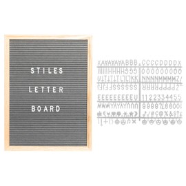 Stiles 12"x16" Felt Letter Board Sign Set, With 440 Plastic Letters, Numbers, and Symbols, Changeable Wooden Message Board for Menu, Milestones, or Baby Announcement Sign, Grey