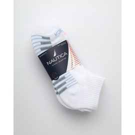 Nautica Women's Comfort Cushioned Quarter Cut Moisture Control Athletic Socks (6 Pack), Size 4-10, All White