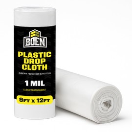 BOEN 9x12 Clear Plastic Drop Cloth – 1 Mil Heavy-Duty Painters Plastic Sheeting Roll – Waterproof, Tear-Resistant Paint Tarp for Furniture, Floors, Windows, Dust Protection – Multipurpose & Disposable