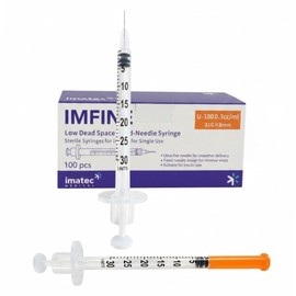 0.3ml/cc Syringe with 31G x 8mm, 100 Pcs, Lab Syringes, Plastic Syringes (Individually Wrapped) by Imatec