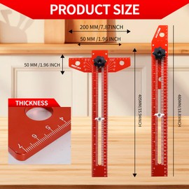 Zxfuture Woodworking Scriber Marking Line Ruler, T Type Woodworking Ruler 16 inch, Adjustable Aluminum Alloy Sliding T-Square Ruler, Precision Line Drawing aid Ruler with Angle Adjustment Scale(Red)