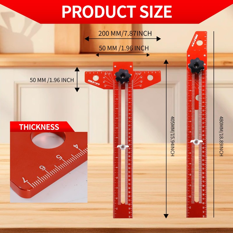 Zxfuture Woodworking Scriber Marking Line Ruler, T Type Woodworking Ruler