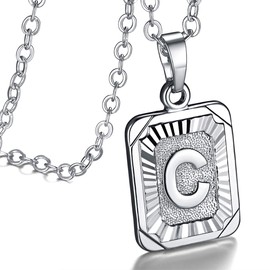 Focalook 26 letters A B C initial letters, pendant with 45 cm / 50 cm Rolo chain, hexagon/rectangle tag necklace for women, girls pendant loop, adjustable gold/ silver available for selection., c