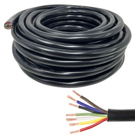 [ALL STAR TRUCK PARTS] Heavy Duty 14 Gauge 7 Way Conductor Wire RV Trailer Cable Cord Insulated Stranded Pure Copper 100% Copper Conductor, Color Coded PC P2 DOT FMVSS 108/SAE Approved (25 FT ROLL)