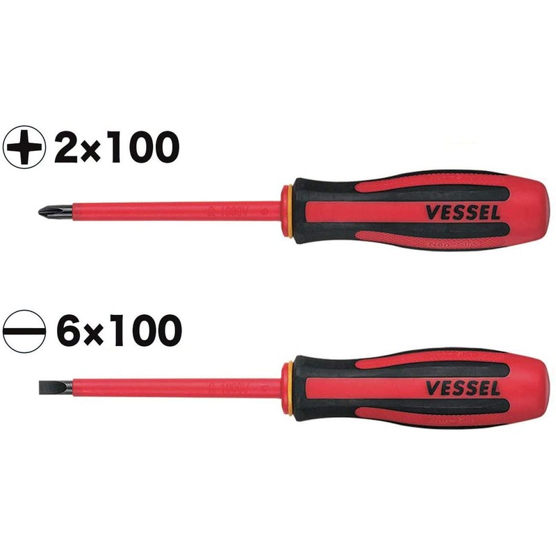 VESSEL 9602PS Megadora Insulated Screwdriver 2-piece Set, Anti-Shock, VDE Standard