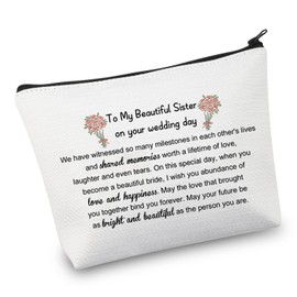 VAMSII Sister Wedding Makeup Bag Bride Gift To My Sister On Her Wedding Day Gift Bridal Shower Gift for Sister Wedding Gift To Bride (witnessed bag)