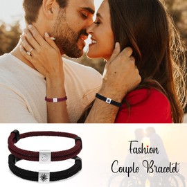 Matching Couples Rope Bracelets - Adjustable Sun Moon Braided Bracelet, Friendship Bracelet for Sister BF GF, Pinky Promise Couple Bracelets Gifts