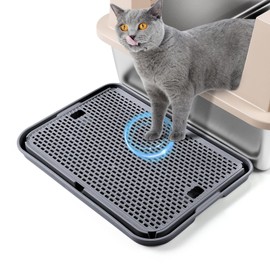Bartuke Large Cat Litter Box Step Mat, 16.5"x11.2" Cat Ramp Stairs, Cat Litter Catcher for Self-Cleaning Litter Box, Cats Pedal Step Stool Ideal for Kitten & Older Cats (Dark Grey)
