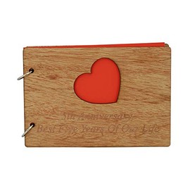 Wood Anniversary Scrapbook Gift Idea Engraved with 'Fifth Anniversary, Best Five Years of Our Life.