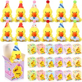 Blueweenly 24 Set Birthday Classroom Gifts for Students Mini Stuffed Animals Bulk with Gift Box Tiny First Day of School Plush Keychains for Birthday Party Goodie Bag Rewards Prizes(Ducks)