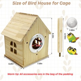 PINVNBY Parakeet Nesting Box Wooden Bird House for Cage Parrot Breeding Mating Box for Lovebirds Cockatiel Finch Cockatoo Canary and Small and Medium-Sized Birds (M: 7.91 * 6.3 * 5.82 inch)