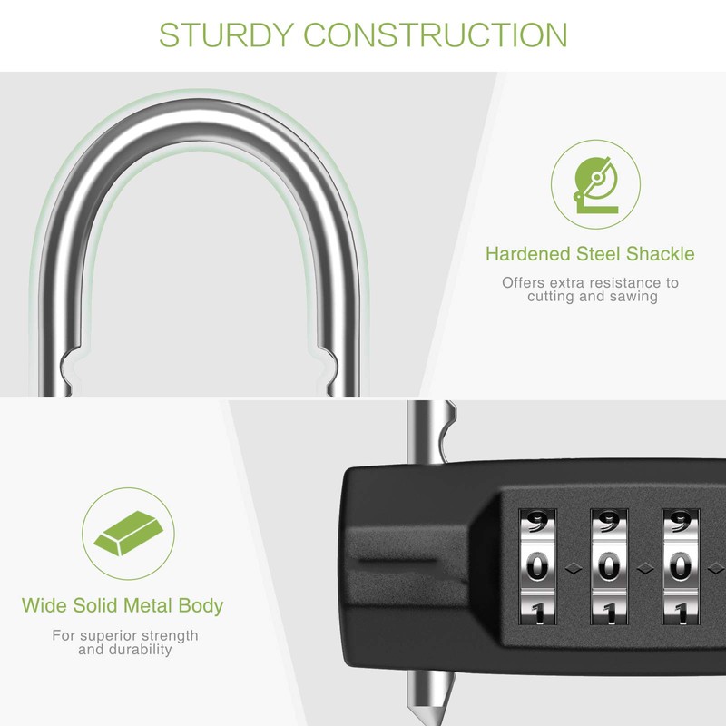 KeeKit Combination Padlock, 4 Digit Resettable Combo Lock with Adjustable