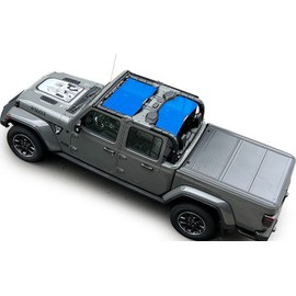 Shadeidea JT Sun Shade Top Sunshade Compatible with Jeep Gladiator Top Shade Mesh Screen Roof Cover (2018-2023)- Wind Noise UV Blocker with GrabBag Pouch -10 Year Warranty- Blue -Front+Rear (2 Pcs)