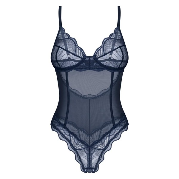 Obsessive Sensually Elegant Open Body Nightly Blue with Filigree Lace