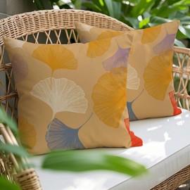 Miuyunya Set of 2 Cushion Covers 45 x 45 cm Decorative Cushion Cover with Yellow Ginkgo Leaves Mustard Yellow Outdoor Waterproof Decoration for Sofa Garden Summer and Autumn