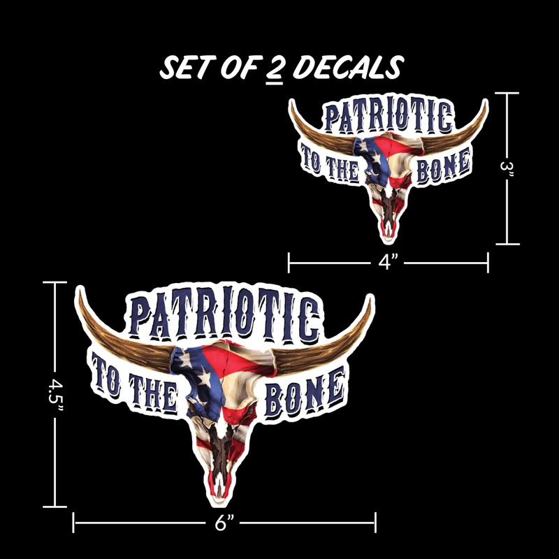 Decalcomania Patriotic to The Bone Longhorn Skull Stickers and Decals