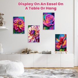 4 Pack Paint by Numbers Kits for Adults Beginners Framed Canvas, Flowers DIY Adult Paint by Number Kit with Easel, Painting by Numbers for Beginners, Arts and Crafts for Home Decor 8x12inch