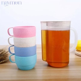 Naymon Juego Jarra Agua + 4 Tazas Vasos 1.6l Fibra Trigo Ecologicos