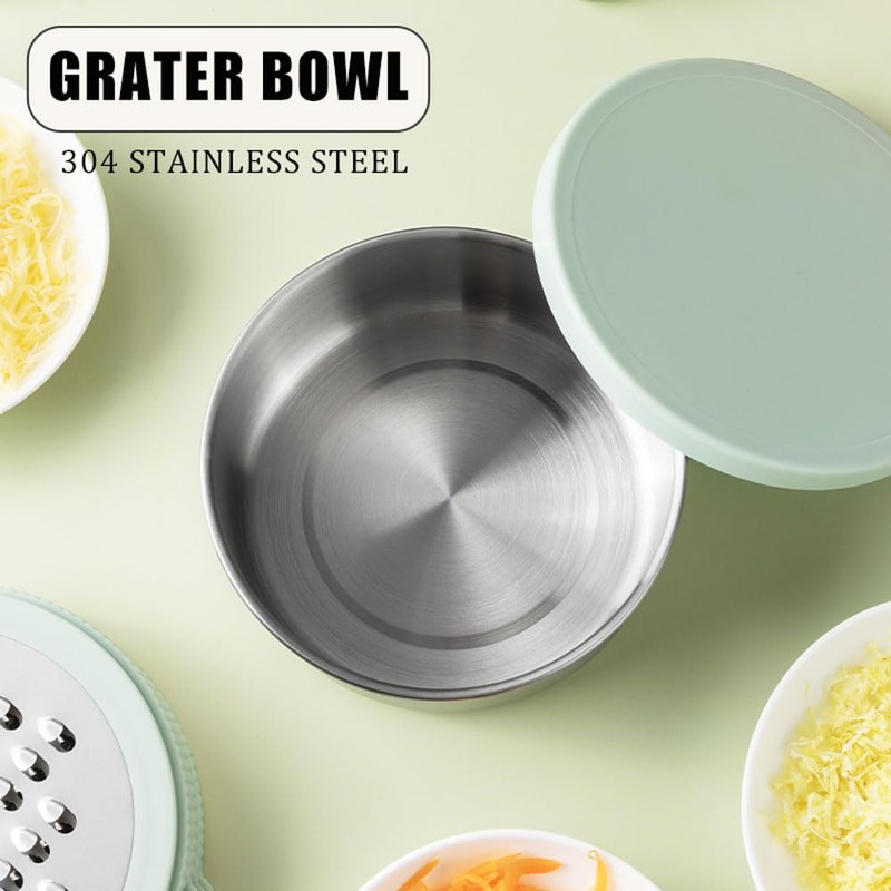 Cheese Grater with Container & Lid, Multi Functional Stainless Steel