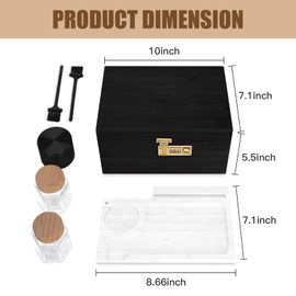 Youpehom Large bamboo box, locked storage decorative box with combination lock, wooden lock box with lid, wooden locked storage box with removable tray and jars(Black&White)