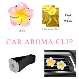 Wevdn 2PCS Flower Car Air Vent Clips, Colorful Tropical Flower Air Freshener Vent Clips with Aromatic Pad, Air Conditioning Outlet Clip Plumeria Flower Decoration (White+Pink)