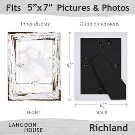 Langdon House 5x7 Picture Frames (Distressed White, 6 Pack) Farmhouse Style, Richland Collection
