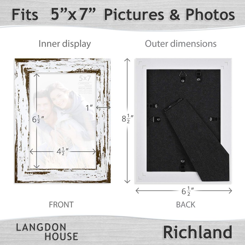 Langdon House 5x7 Picture Frames (Distressed White, 6 Pack) Farmhouse
