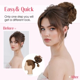 SLEEKALON Claw Clip Messy Bun Hair Piece 100% Real Human Hair Buns Curly Wavy Tousled Bun Scrunchies for Women Light Brown Clip in Bun Hair Extension