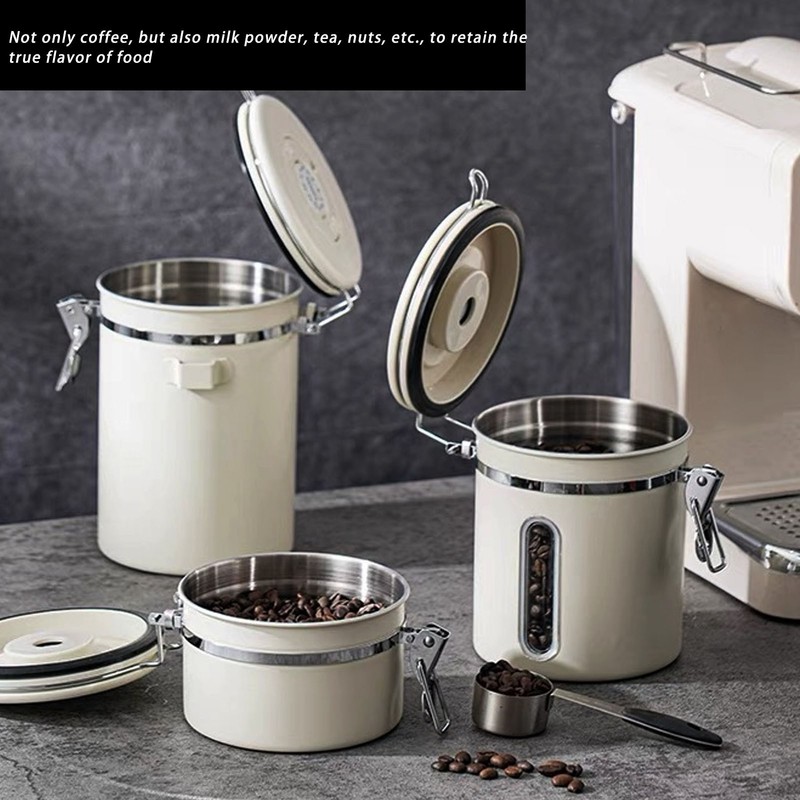 Coffee Canister 1800ml 304 Stainless Steel Window Design One Way