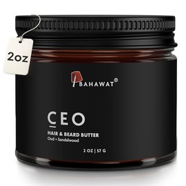 BAHAWAT Manteca Para Cabello Y Barba Para Hombres, Acondicionador Sin Enjuague - Aroma A Oud Y Sándalo - Fortalece Y Suaviza - Ingredientes Naturales Orgánicos | La Mejor Manteca Para Barba - 2 Oz.