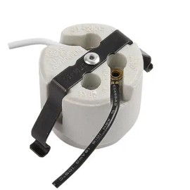 JNXQWE U-Clip Snap-in Med. Base Socket,Medium Base Keyless Socket,Porcelain Snap-in Fixture Socket with 7.5" Wire Leads,660W 600V (1, U-Clip)