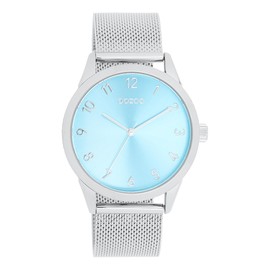 Oozoo - Timepieces Women's Watch | Women's Watch with Mesh Strap | Modern Watch for Women | Elegant Analogue Women's Watch in Round (40 mm Case), Silver/Light Blue, Bracelet