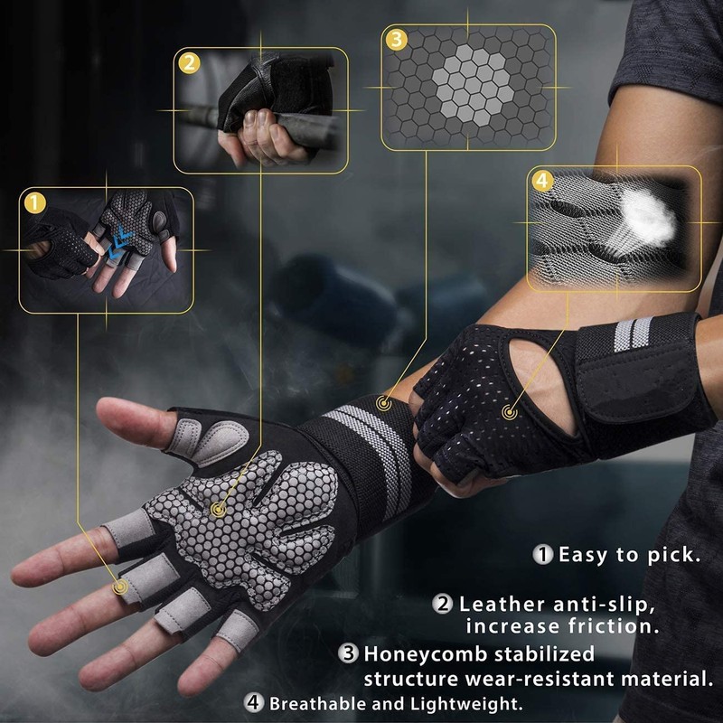 Weight Lifting Gym Workout Gloves Half Finger with Wrist Wrap