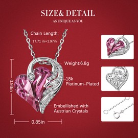 CRYSLOVE Love Heart Pendant Necklaces for Women 18K White Gold Angel Wing Crystals December Birthstone Jewelry Gifts for Party/Anniversary/Birthday