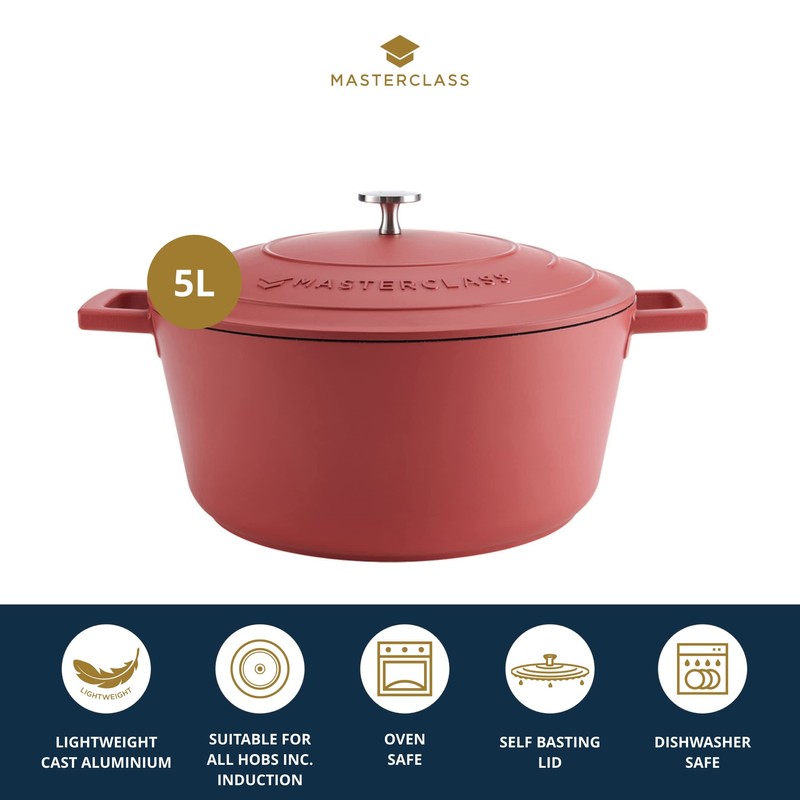 MasterClass Casserole Dish with Lid, Large 5L/28 cm, Lightweight Cast
