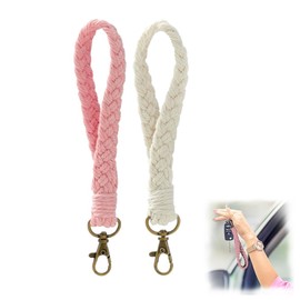 BIRLOZA 2 Stück Schlüsselanhänger Makramee Armband Schlüsselband Frau Schlüsselband Kurz Boho Lanyard