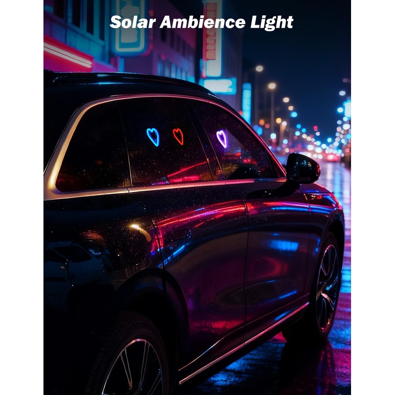 JOYTUTUS Car LED Ambient Light Solar Powered Heart Neon Light