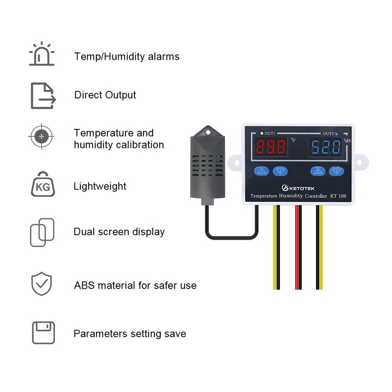 Ketotek Temperature Moisture Controller, Temperature Controller, Humidity Controller with Temperature