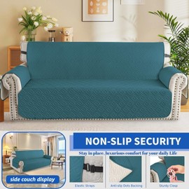 XINEAGE 100% Waterproof Couch Cover for Pets Non Slip Sofa Cover Washable Sofa Slipcovers for 3 Cushion Couch Furniture Protector with Elastic Straps for Kids Dogs (69", Blackish Green)