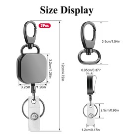 Pack of 2 Retractable Key Fob with 68 cm Steel Wire Rope & Spring Hook, ID Holder with Belt Clip, Ski Pass Holder for Keys, ID Cards, Cards