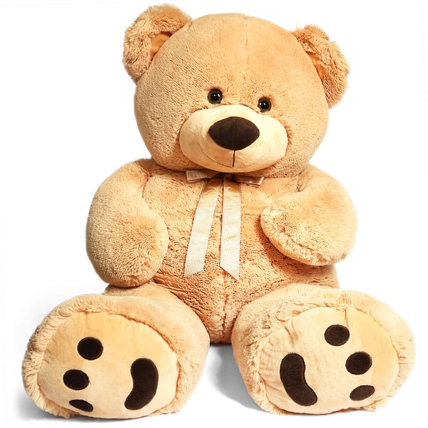 LotFancy 39in Big Teddy Bear Stuffed Animal Plush, Cuddly Stuffed Teddy Bears, Large Teddy Bear Plush Toy with Big Footprints, Gifts for Girls, Girlfriend, Wife on Valentine's, Birthday