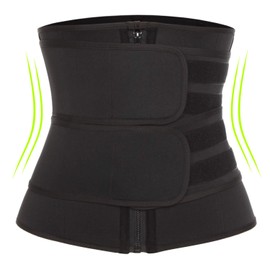 KIWI RATA Neoprene Sauna Waist Trainer Corset Sweat Belt with 2 Straps for Women Sweat Band Compression Cincher Workout Fitness Trimmer,#1 Zipper Black,XX-Large