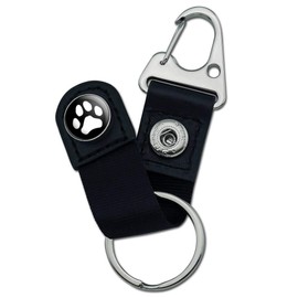 GRAPHICS & MORE Paw Print Dog Cat White on Black Keychain with Leather Fabric Belt Clip-On Carabiner