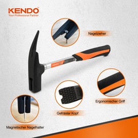 KENDO Roofing Hammer Carpenter's Hammer 600 g - Hammer for Roofers, Carpenters, Carpenters Hammer Steel Head with Magnetic Nail Holder - Nail Puller - Robust Steel Tube Handle